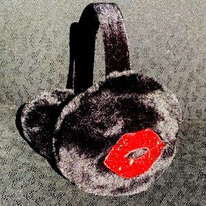 Faux Fur Earmuffs with Crystal Lips 👄 Detail